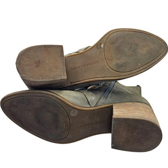 Lucky Brand Loreniah Suede Buckle Booties 8.5M Leather Heeled Ankle Boots - Picture 10 of 16